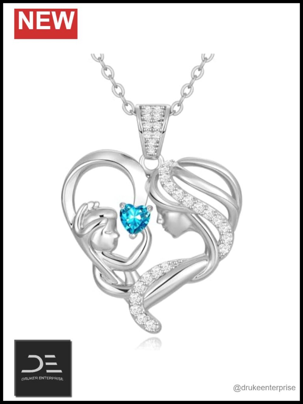 18K Gold Filled S925 Sterling Silver Birthstone Heart Pendant Necklace for Mom